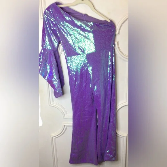 Pageant sequin one shoulder flare leg jumpsuit Size M